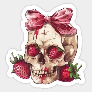 Coquette Strawberry Skull Sticker